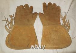 Vintage Native American Handmade Beaded Hide Gauntlet Gloves /Yakama/11/Flower