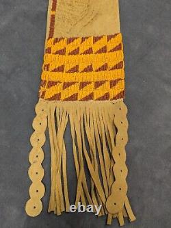 Vintage Native American Handmade Beaded Hide Pipe Bag