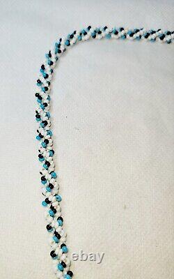 Vintage Native American Handmade Beaded/Leather Necklace/Turquois Black & White