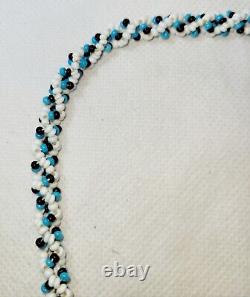 Vintage Native American Handmade Beaded/Leather Necklace/Turquois Black & White