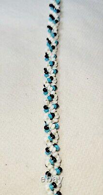 Vintage Native American Handmade Beaded/Leather Necklace/Turquois Black & White