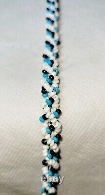 Vintage Native American Handmade Beaded/Leather Necklace/Turquois Black & White