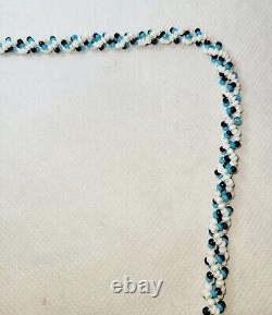 Vintage Native American Handmade Beaded/Leather Necklace/Turquois Black & White