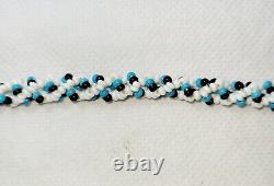 Vintage Native American Handmade Beaded/Leather Necklace/Turquois Black & White