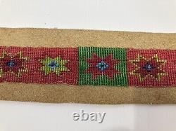 Vintage Native American Handmade Beaded Real Leather Sash- Red & Green