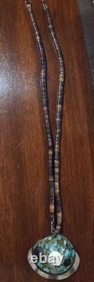 Vintage Native American Heishi Beaded Necklace & Shell Pendant rare