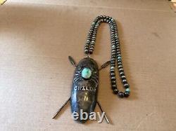 Vintage Native American Huge Silver pendant Moon Child /silver Bead necklace