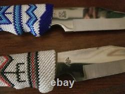 Vintage Native American Indian Beaded Knives With White Leather End Pieces