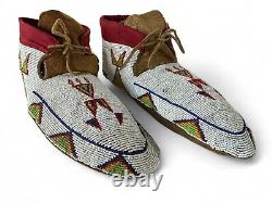 Vintage Native American Indian Blackfeet Beaded Hide Moccasins Early 20th C