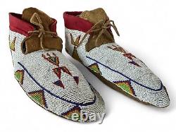 Vintage Native American Indian Blackfeet Beaded Hide Moccasins Early 20th C