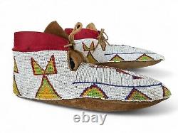 Vintage Native American Indian Blackfeet Beaded Hide Moccasins Early 20th C