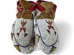 Vintage Native American Indian Blackfeet Beaded Hide Moccasins Early 20th C