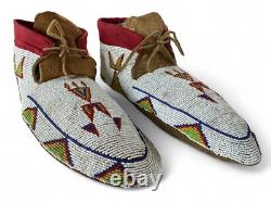 Vintage Native American Indian Cree Multicolor Beaded Hide Moccasins