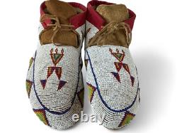 Vintage Native American Indian Cree Multicolor Beaded Hide Moccasins