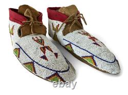 Vintage Native American Indian Cree Multicolor Beaded Hide Moccasins