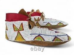 Vintage Native American Indian Cree Multicolor Beaded Hide Moccasins