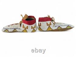 Vintage Native American Indian Cree Multicolor Beaded Hide Moccasins