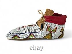 Vintage Native American Indian Cree Multicolor Beaded Hide Moccasins