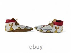Vintage Native American Indian Cree Multicolor Beaded Hide Moccasins