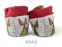 Vintage Native American Indian Cree Multicolor Beaded Hide Moccasins