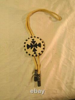 Vintage Native American Indian Lakota Beaded Leather Bolo Tie