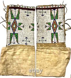 Vintage Native American Indian Large Beaded Leggings Matched Pair 1880s-1890s