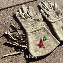 Vintage Native American Indian Leather Beaded Gauntlets Gloves withFringe Women