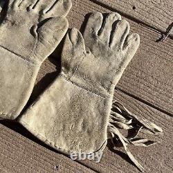 Vintage Native American Indian Leather Beaded Gauntlets Gloves withFringe Women