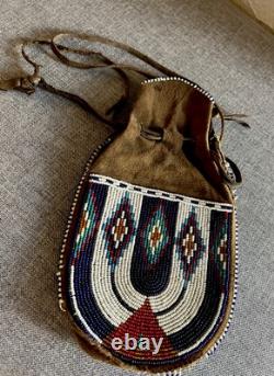 Vintage Native American Indian Leather Hide Beaded Medicine Tobacco Bag Pouch