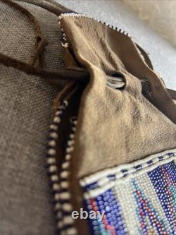 Vintage Native American Indian Leather Hide Beaded Medicine Tobacco Bag Pouch