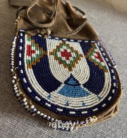 Vintage Native American Indian Leather Hide Beaded Medicine Tobacco Bag Pouch