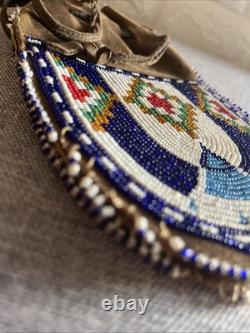 Vintage Native American Indian Leather Hide Beaded Medicine Tobacco Bag Pouch