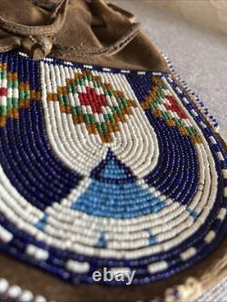 Vintage Native American Indian Leather Hide Beaded Medicine Tobacco Bag Pouch
