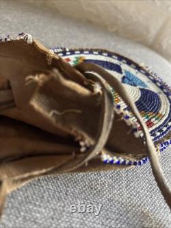 Vintage Native American Indian Leather Hide Beaded Medicine Tobacco Bag Pouch