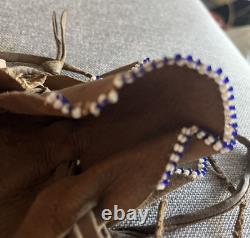 Vintage Native American Indian Leather Hide Beaded Medicine Tobacco Bag Pouch