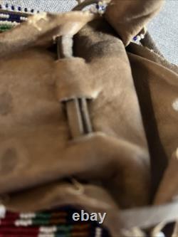 Vintage Native American Indian Leather Hide Beaded Medicine Tobacco Bag Pouch