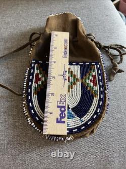 Vintage Native American Indian Leather Hide Beaded Medicine Tobacco Bag Pouch