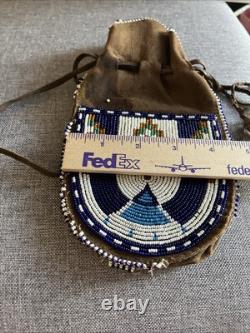 Vintage Native American Indian Leather Hide Beaded Medicine Tobacco Bag Pouch