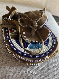 Vintage Native American Indian Leather Hide Beaded Medicine Tobacco Bag Pouch