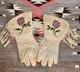 Vintage Native American Indian Leather Ladies Beaded Gauntlets Gloves withFringe
