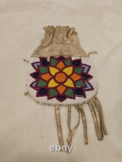 Vintage Native American Indian Suede Beaded Floral Medicine/Tobacco Bag Damaged