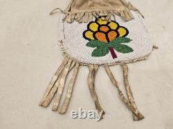 Vintage Native American Indian Suede Beaded Floral Medicine/Tobacco Bag Damaged