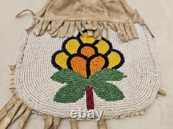 Vintage Native American Indian Suede Beaded Floral Medicine/Tobacco Bag Damaged