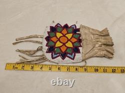 Vintage Native American Indian Suede Beaded Floral Medicine/Tobacco Bag Damaged