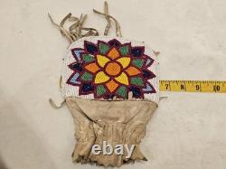 Vintage Native American Indian Suede Beaded Floral Medicine/Tobacco Bag Damaged