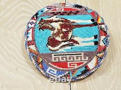 Vintage Native American Kiowa Caddo Tribe Beaded Belt Buckle 6.5 x 5.5 Leather