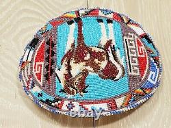 Vintage Native American Kiowa Caddo Tribe Beaded Belt Buckle 6.5 x 5.5 Leather