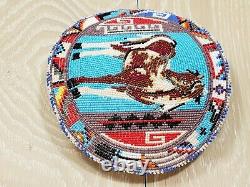 Vintage Native American Kiowa Caddo Tribe Beaded Belt Buckle 6.5 x 5.5 Leather