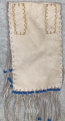 Vintage Native American Leather Fringe Beaded Bag