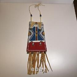 Vintage Native American Made Beaded Pouch -Signed 5.25 X 8.5 Plus Fringe